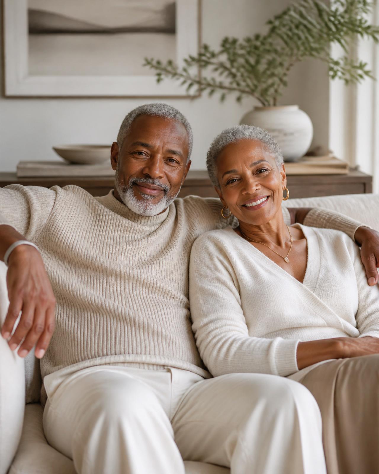 An elegant older couple relaxing in their home, protected by final expense coverage